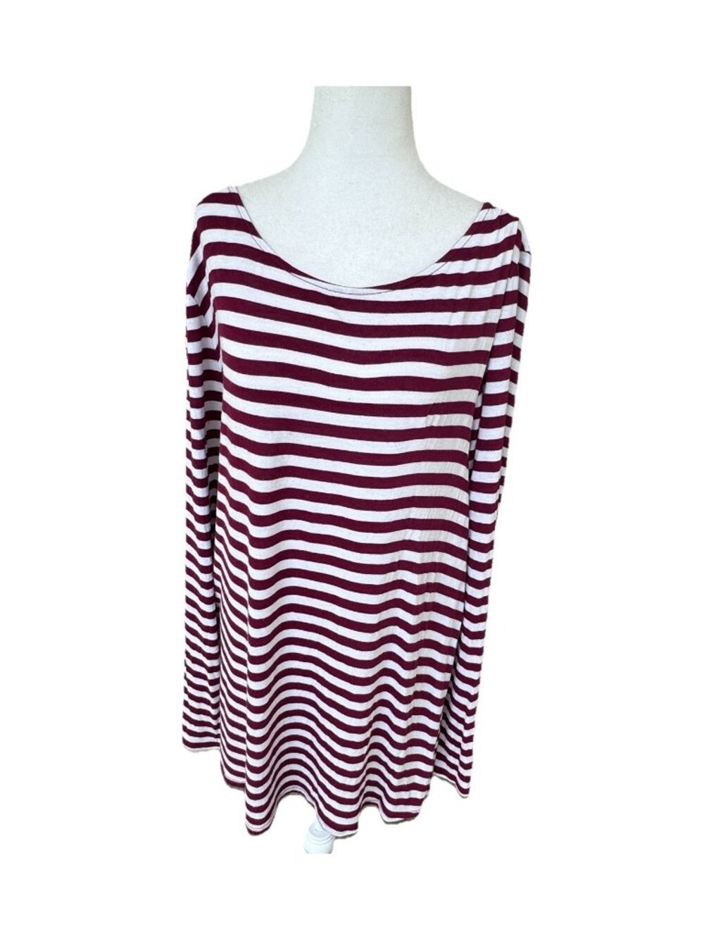 GAP Long Sleeve Legging Tee T-Shirt Garnet White Stripe Women Plus Size XXL